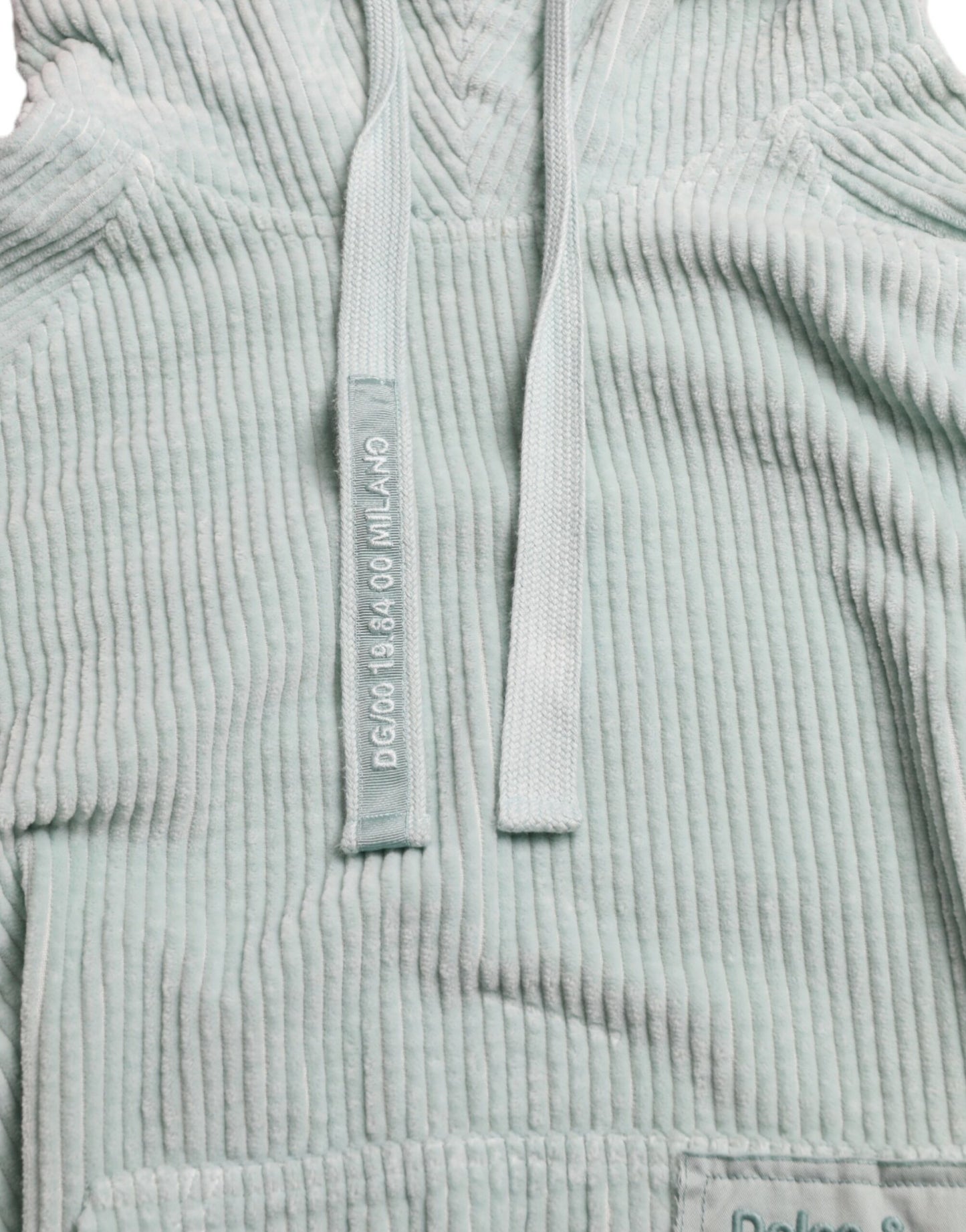 Mint Green Cotton Hooded Pockets Pullover Sweater