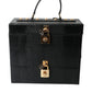 Black Iguana Leather Lock Box Shoulder Hand Luggage Bag