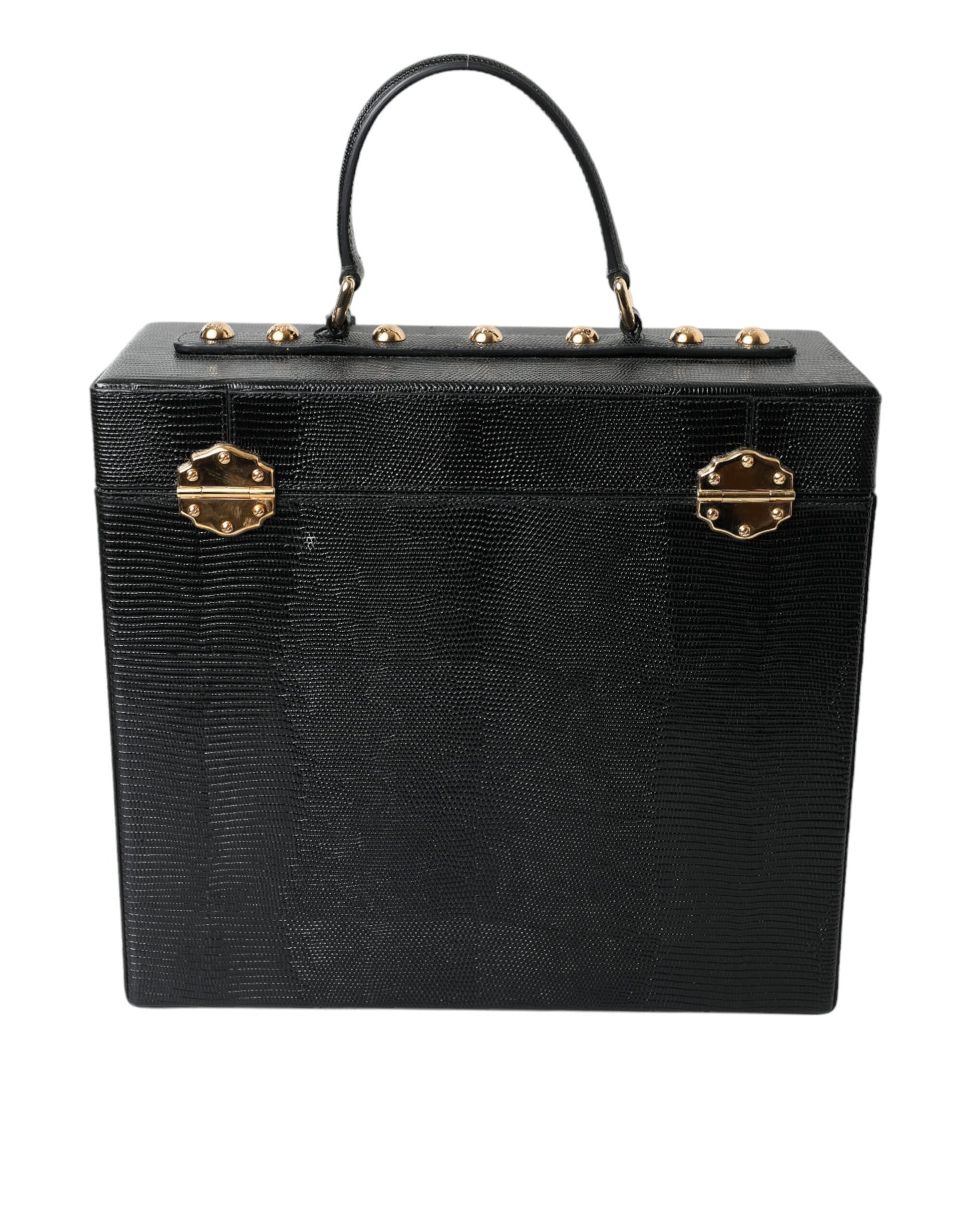 Black Iguana Leather Lock Box Shoulder Hand Luggage Bag