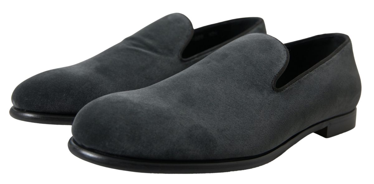 Elegant Gray Velvet Loafers for Men