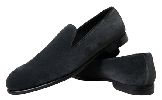 Elegant Gray Velvet Loafers for Men