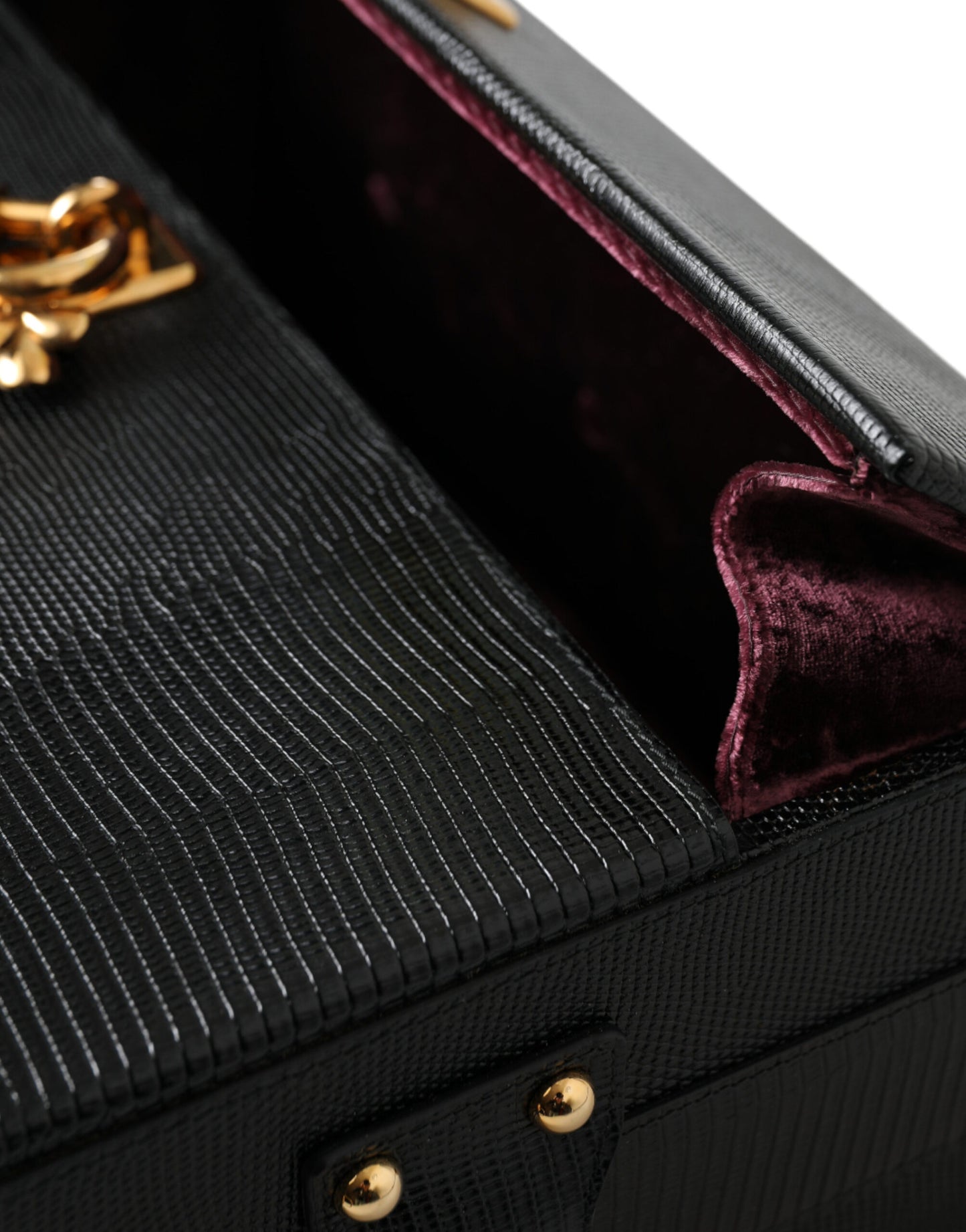 Black Iguana Leather Lock Box Shoulder Hand Luggage Bag