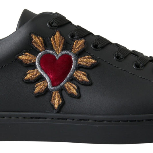 Elegant Heart Patch Leather Sneakers