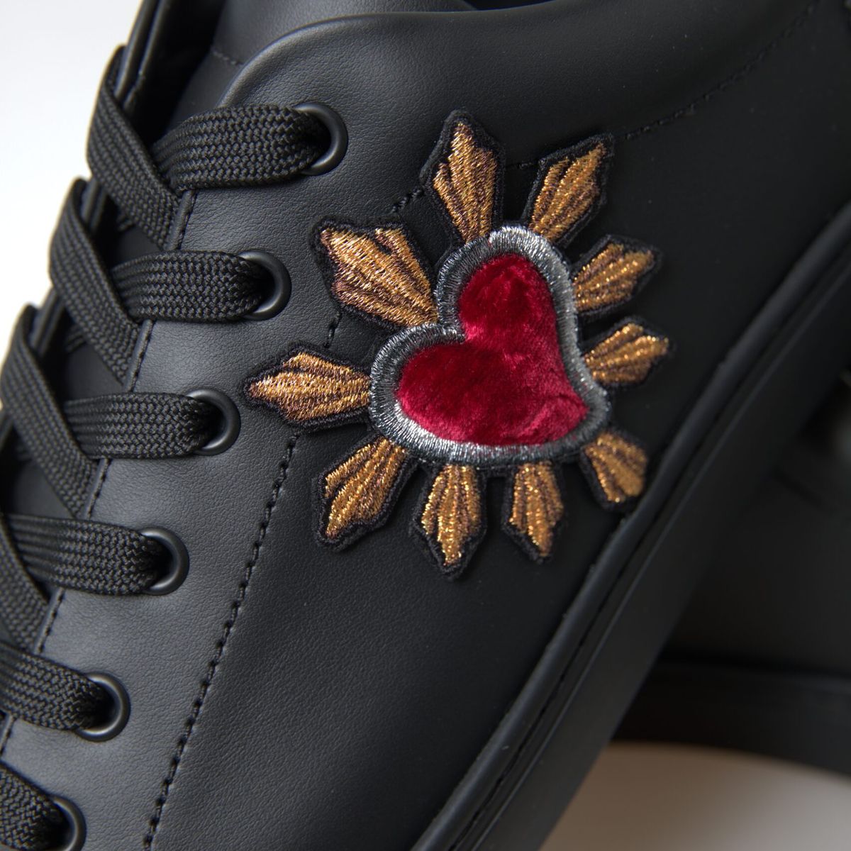 Elegant Heart Patch Leather Sneakers