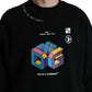 Black Logo Print Crew Neck Pullover Sweater