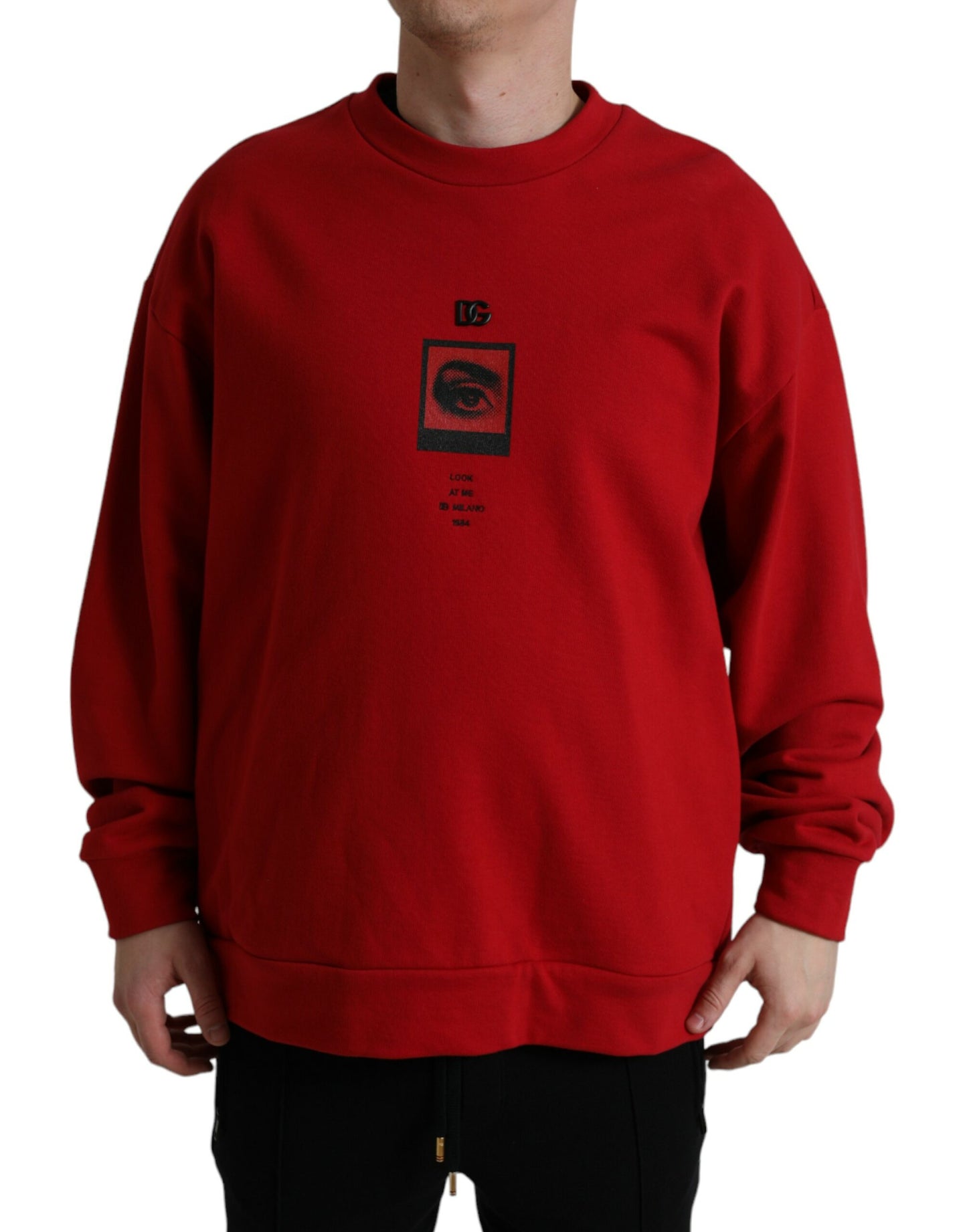 Red Logo Print Crew Neck Pullover Sweater