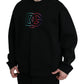 Black Embroidered Crewneck Pullover Sweater
