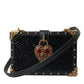 Black Snakeskin Leather Gold HEART Studs Box Shoulder Clutch Bag