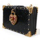 Black Snakeskin Leather Gold HEART Studs Box Shoulder Clutch Bag