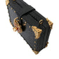 Black Snakeskin Leather Gold HEART Studs Box Shoulder Clutch Bag