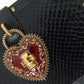 Black Snakeskin Leather Gold HEART Studs Box Shoulder Clutch Bag