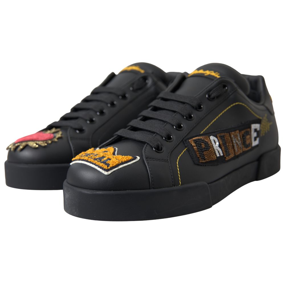 Black Leather Portofino Prince Sneakers