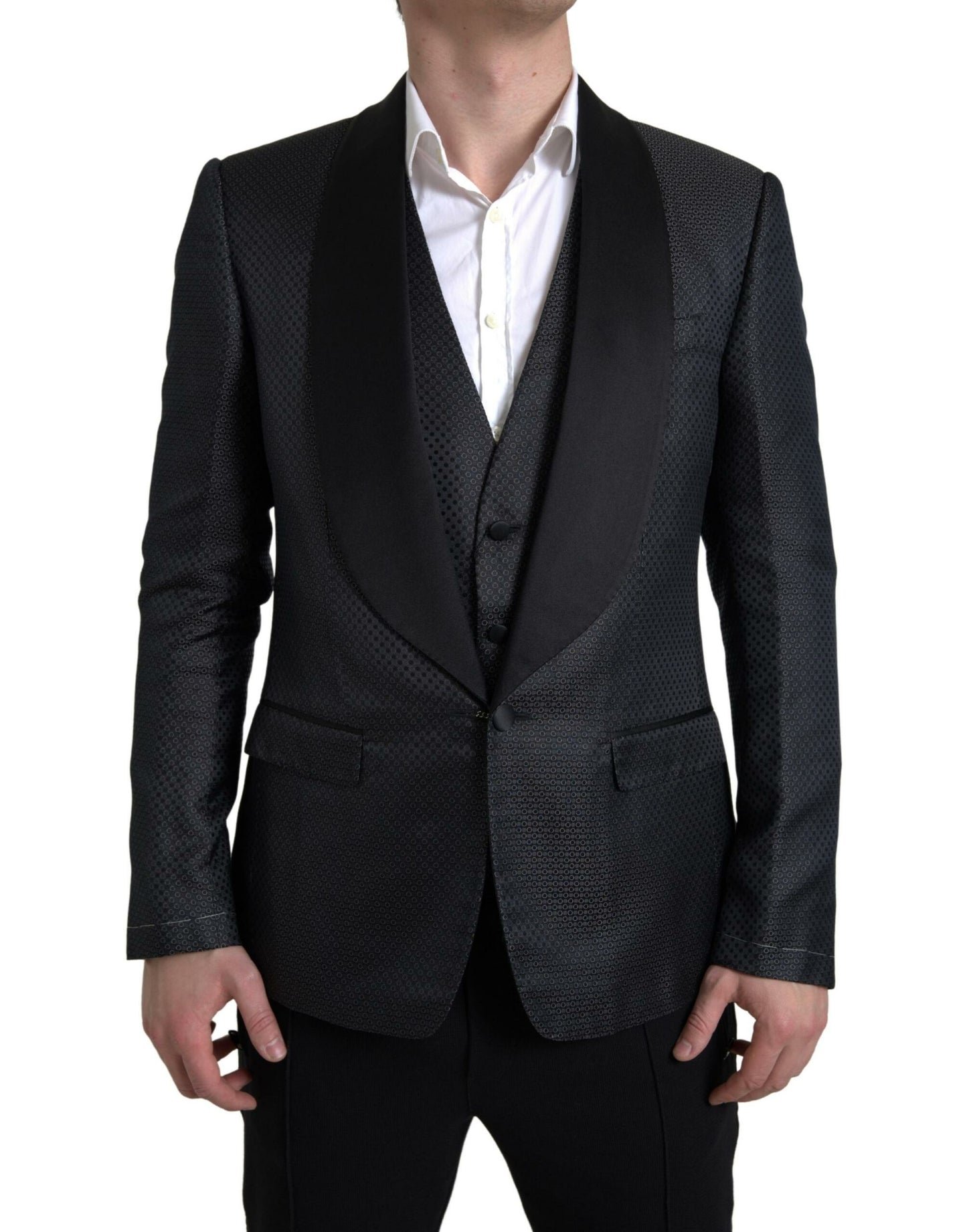 Elegant Black Silk Blend Slim Fit Suit