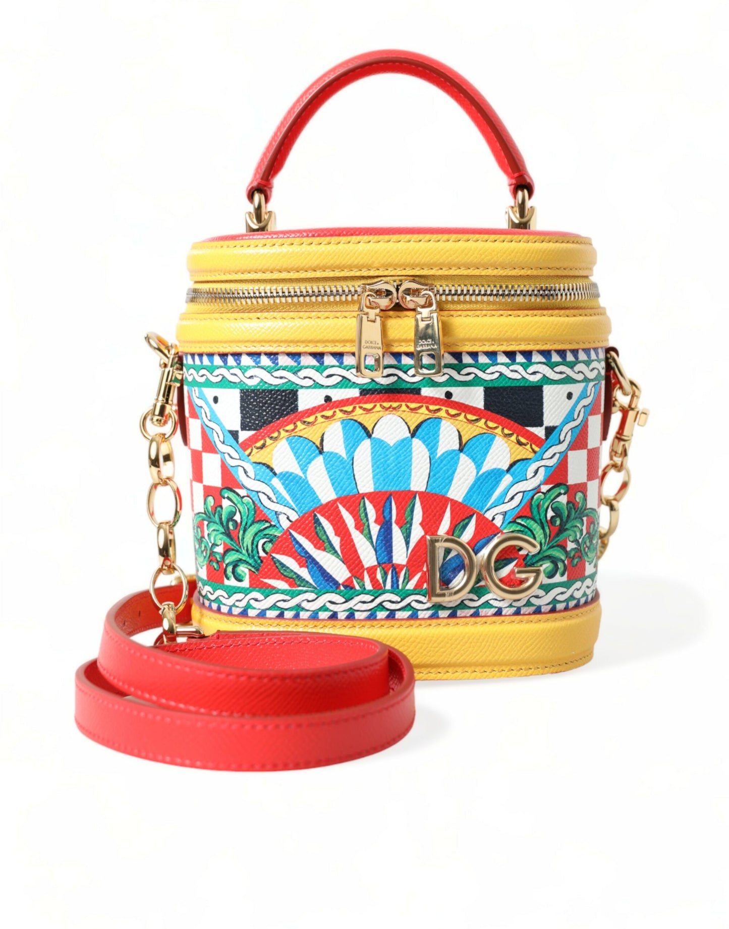 Chic Sicilian Print Vanity Bag with Gold Accents