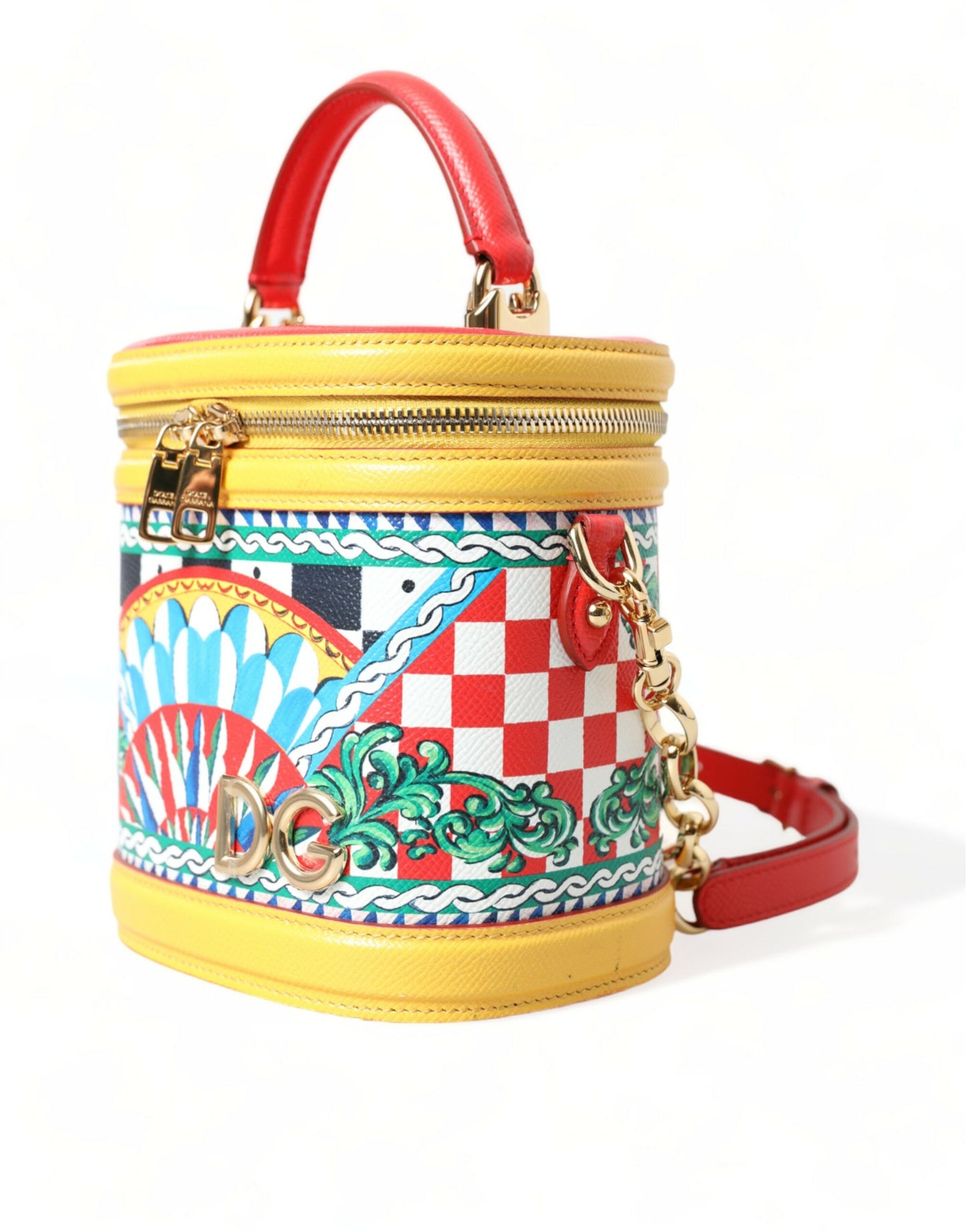 Chic Sicilian Print Vanity Bag with Gold Accents