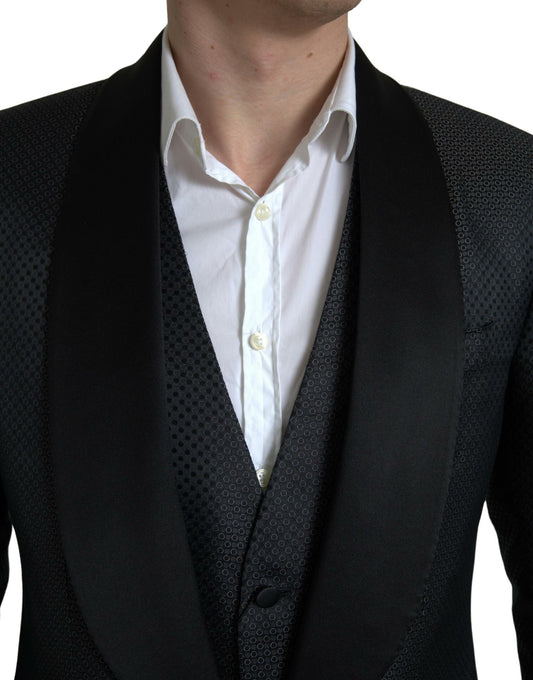 Elegant Black Silk Blend Slim Fit Suit