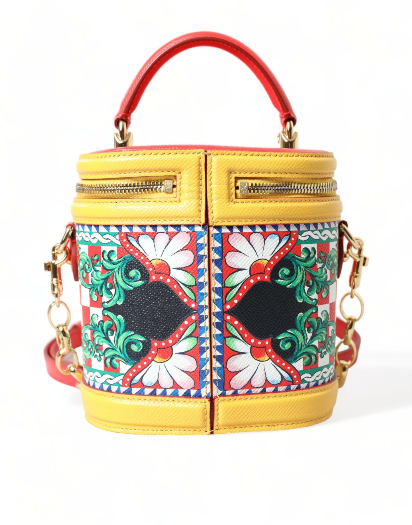 Chic Sicilian Print Vanity Bag with Gold Accents