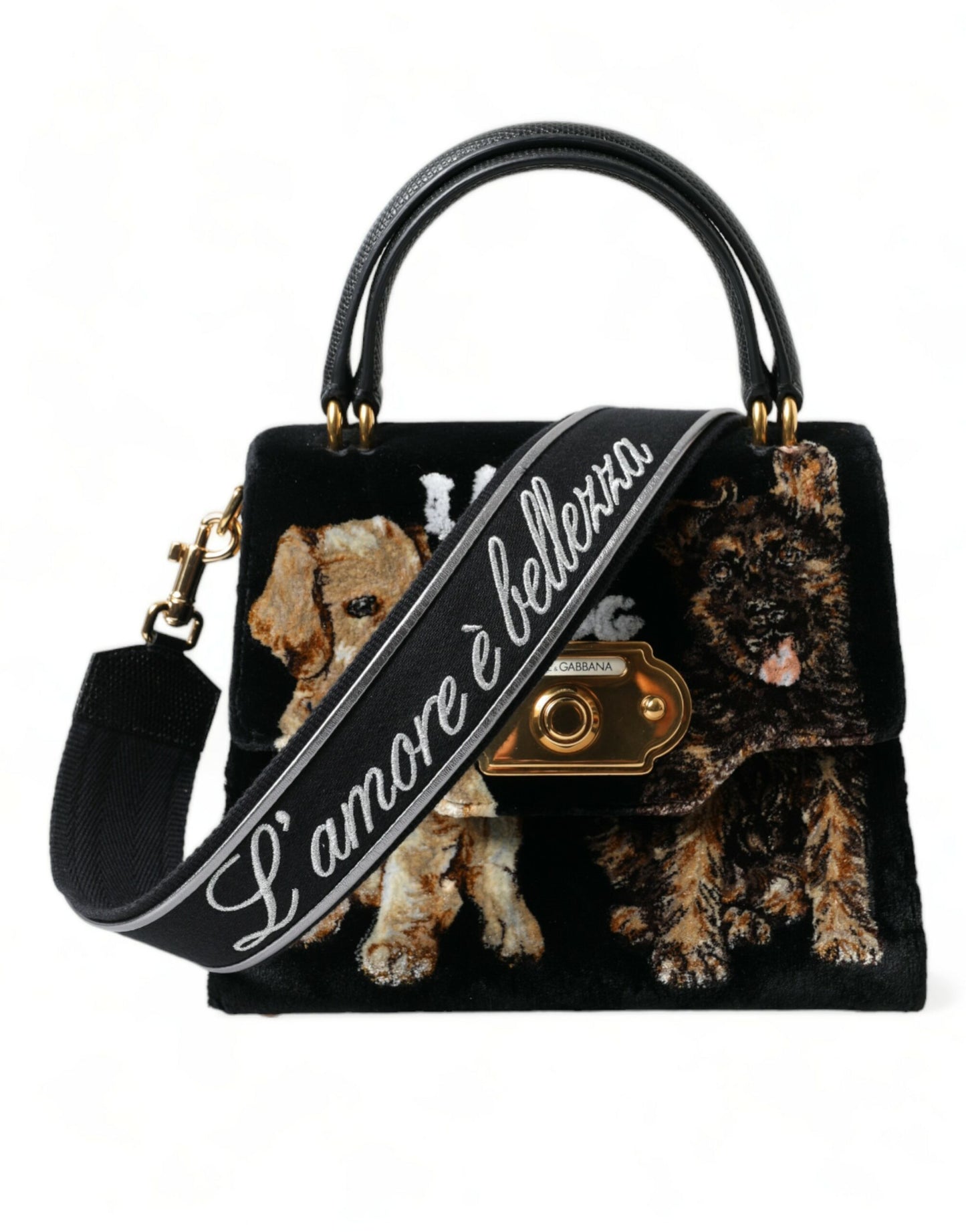 Elegant Velvet and Leather Dog Design Bag