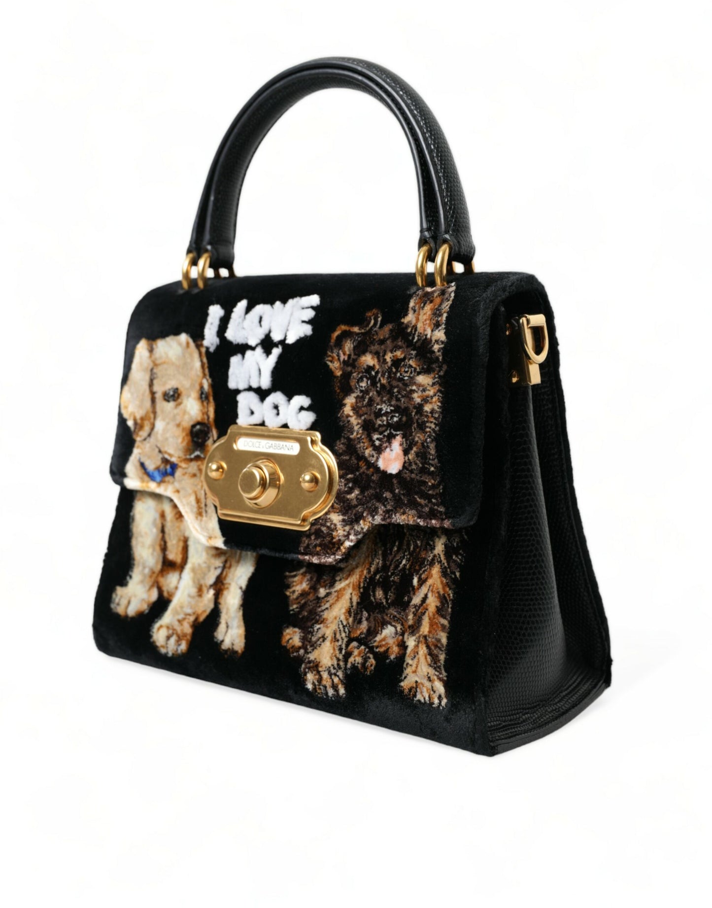 Elegant Velvet and Leather Dog Design Bag