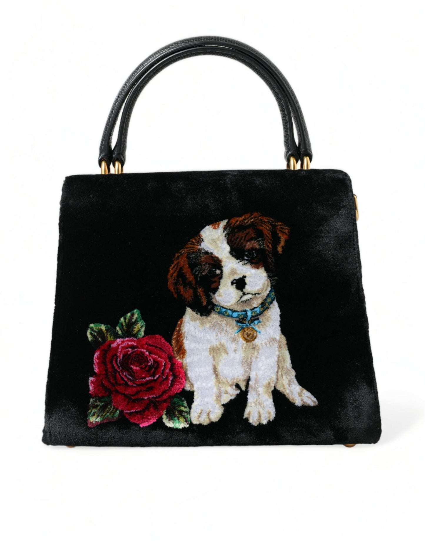 Elegant Velvet and Leather Dog Design Bag