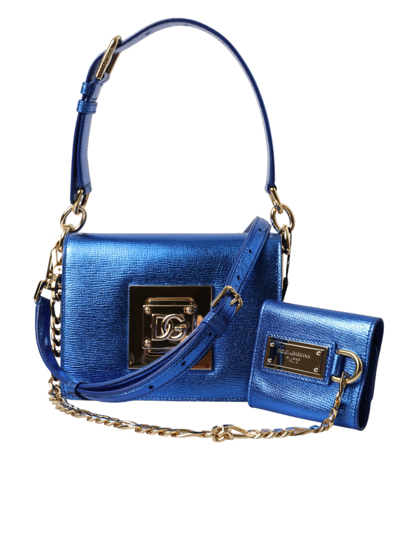 Blue Leather Bella Foiled Logo Shoulder Purse Bag