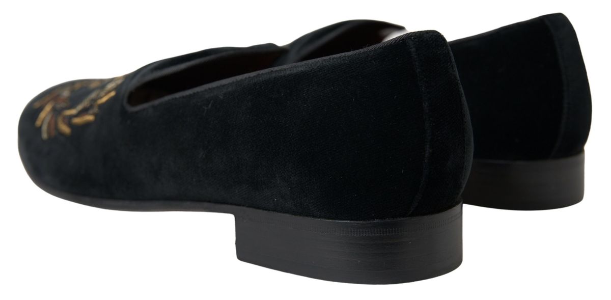 Elegant Black Velvet Gold-Accent Loafers