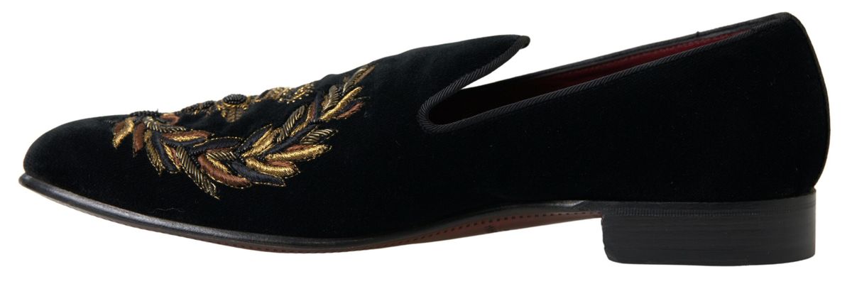 Elegant Black Velvet Gold-Accent Loafers