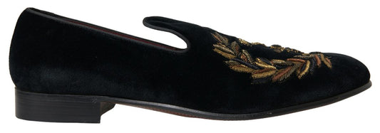 Elegant Black Velvet Gold-Accent Loafers