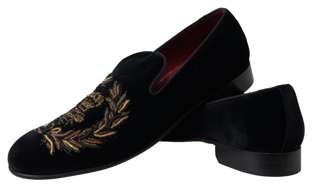 Elegant Black Velvet Gold-Accent Loafers