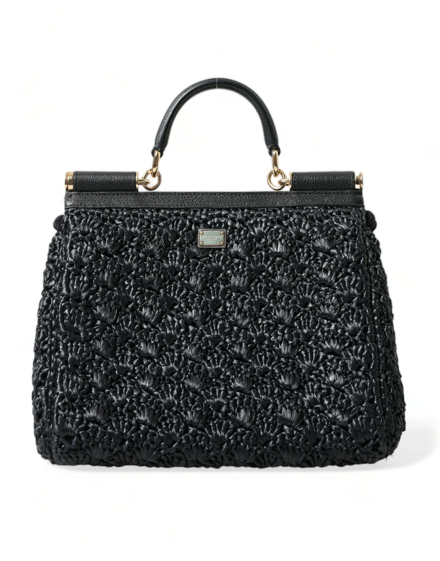 Elegant Black Embellished Raffia Crossbody Tote