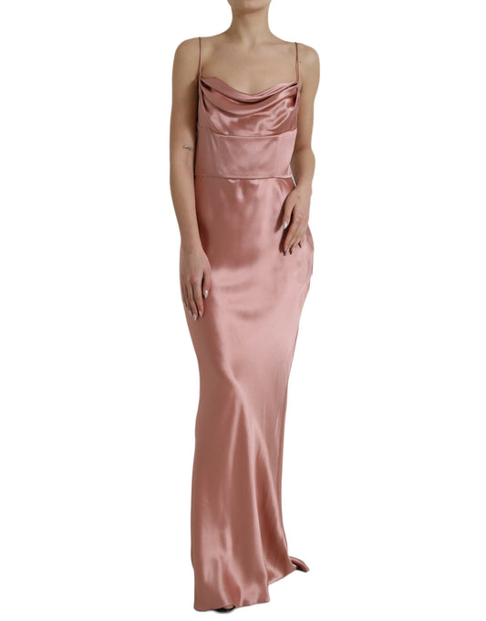 Pink Silk Spaghetti Straps Long Gown Dress