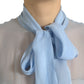 Blue Long Sleeves Ascot Collar Blouse Top