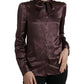 Brown Silk Ascot Collar Long Sleeve Blouse Top