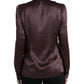 Brown Silk Ascot Collar Long Sleeve Blouse Top