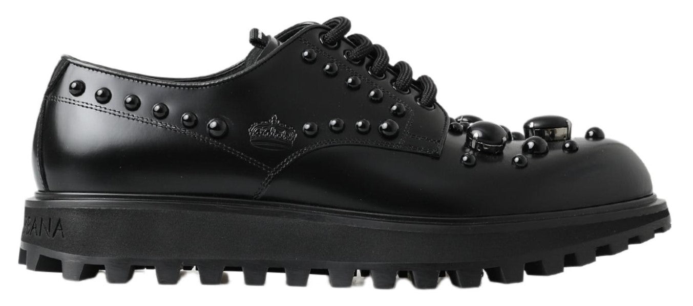 Elegant Studded Black Leather Derby Shoes