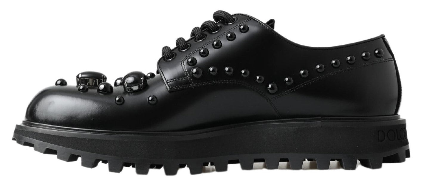 Elegant Studded Black Leather Derby Shoes