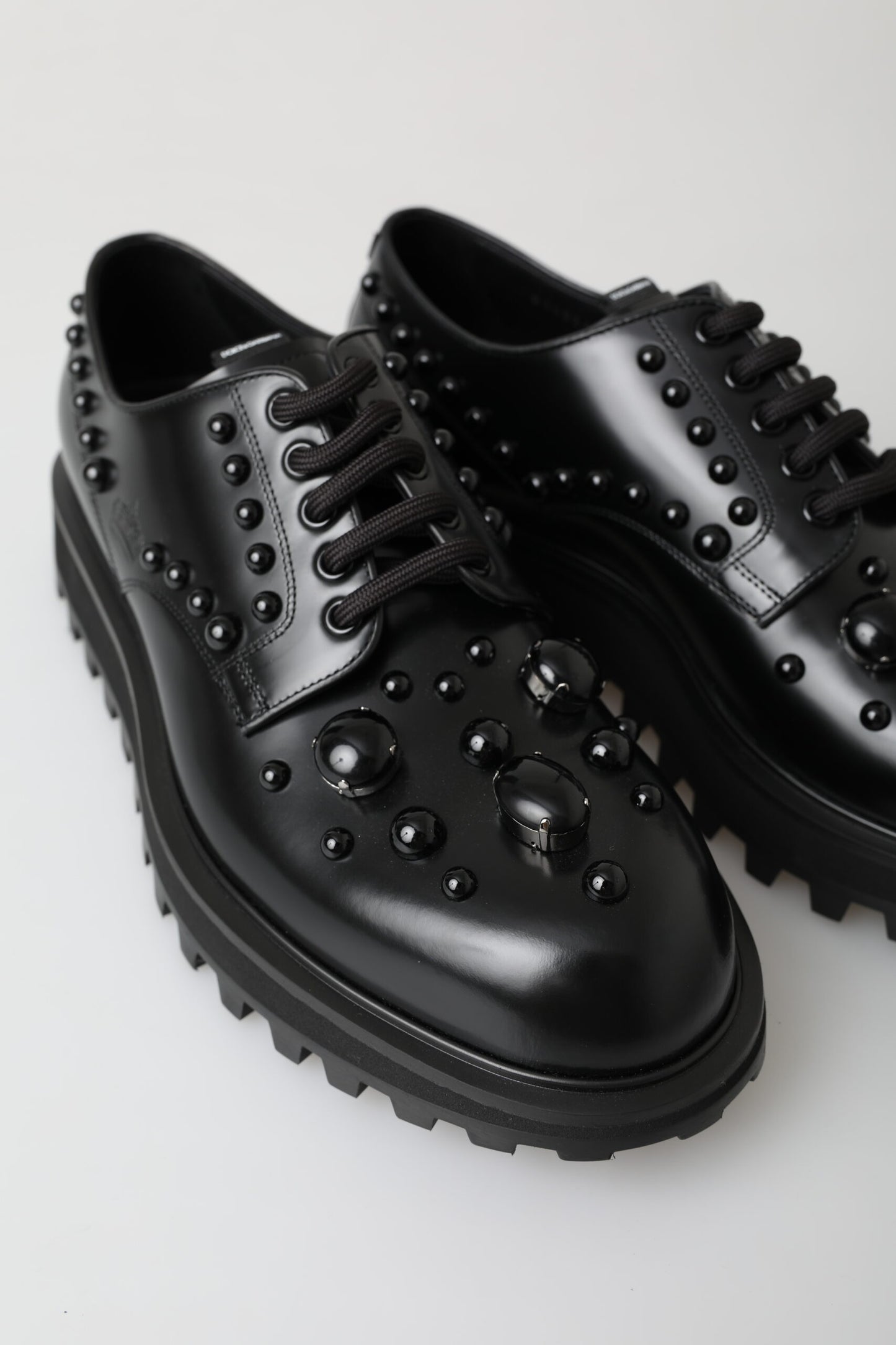 Elegant Studded Black Leather Derby Shoes