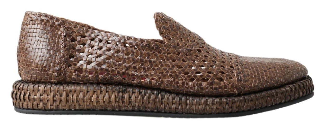 Brown Woven Leather Loafers Casual