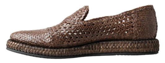 Brown Woven Leather Loafers Casual