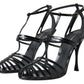 Elegant Black Leather Stiletto Sandals