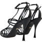 Elegant Black Leather Stiletto Sandals
