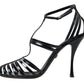 Elegant Black Leather Stiletto Sandals