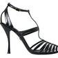 Elegant Black Leather Stiletto Sandals