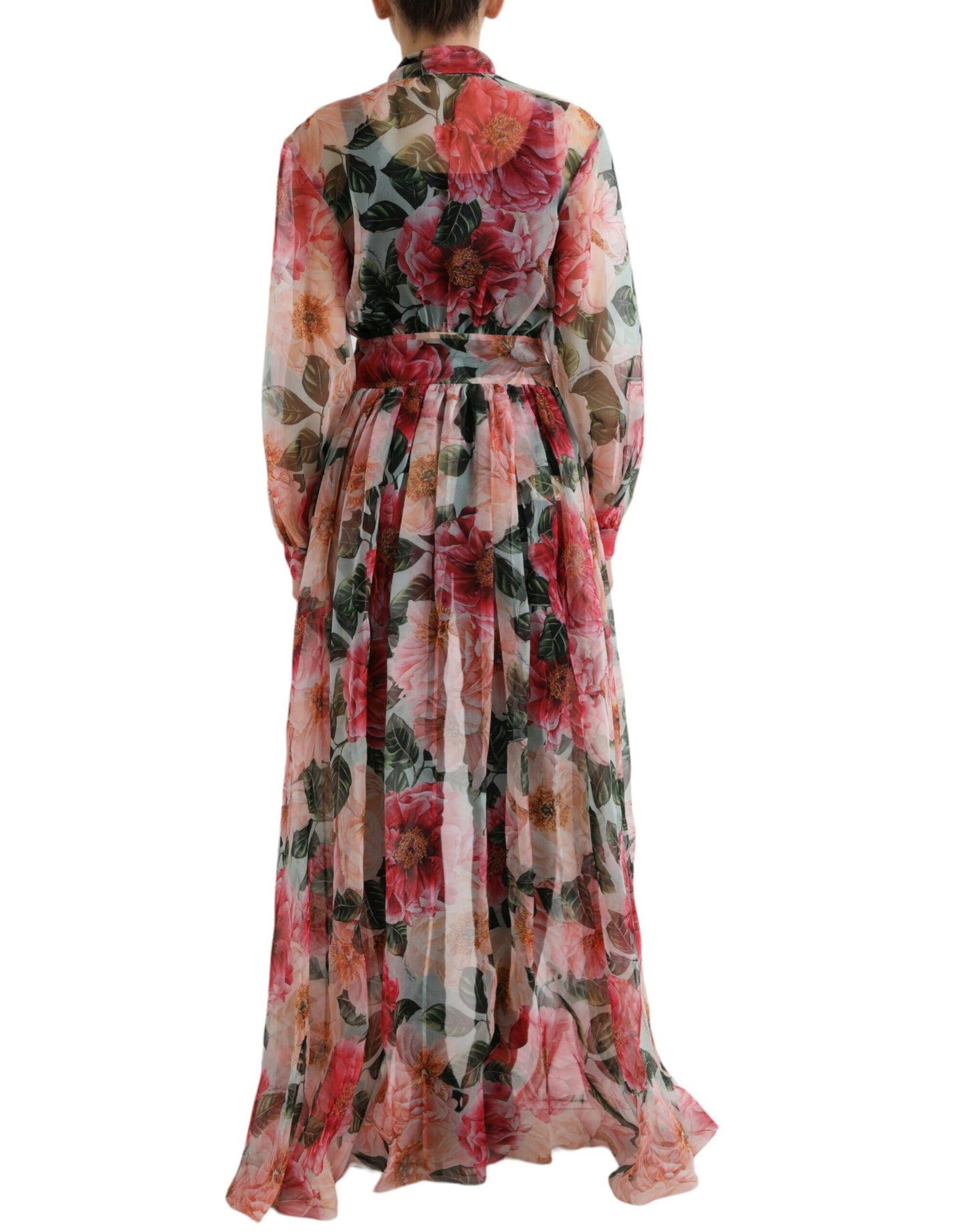 Multicolor Camelia Print Silk Chiffon Coat