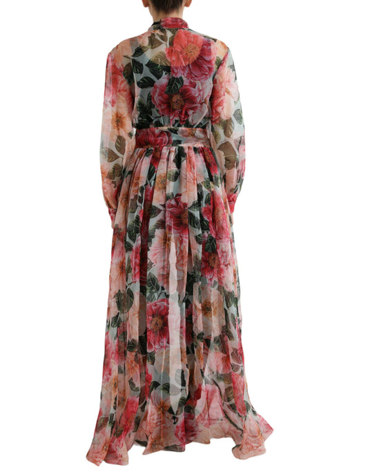 Multicolor Camelia Print Silk Chiffon Coat