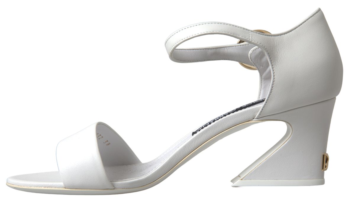 Elegant White Nappa Leather Cuban Heel Sandals