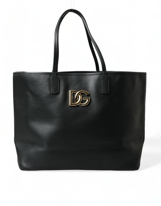 Black Fefè Medium Leather Logo Tote Shopping Bag