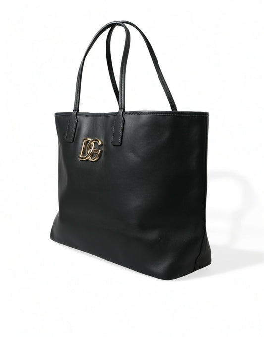 Black Fefè Medium Leather Logo Tote Shopping Bag