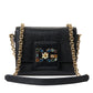 Black Leather DG Crystals Shoulder Crossbody Bag
