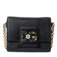 Black Leather DG Crystals Shoulder Crossbody Bag